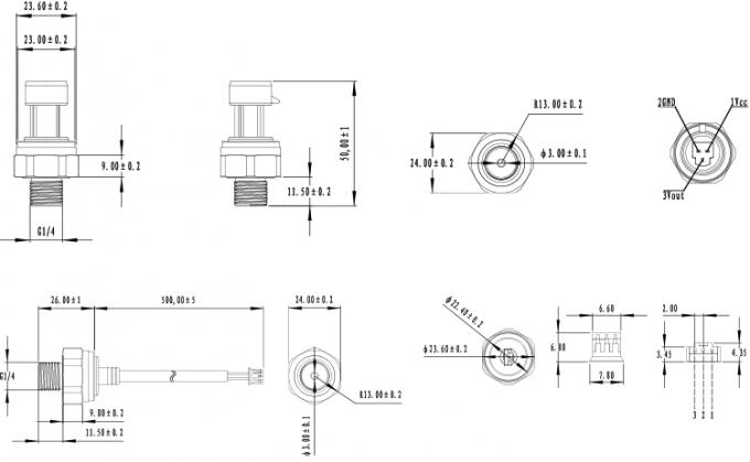 Korozyon Direnci 4.5VDC Pirinç Gövde Seramik Basınç Transmitteri 3